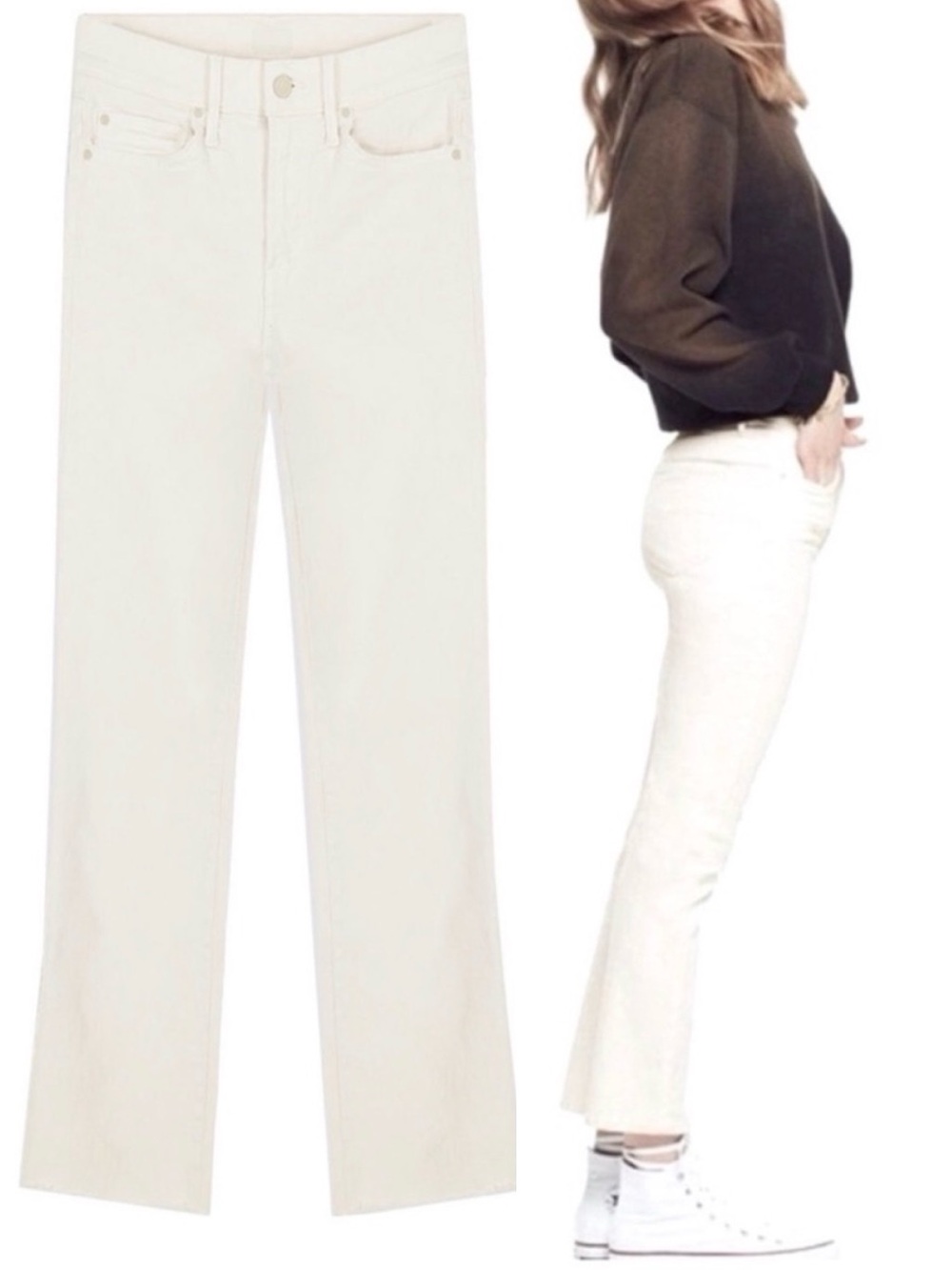 MOTHER Jeans The Rascal Cuff Walking Back to Happiness Neutral Off White Size 29